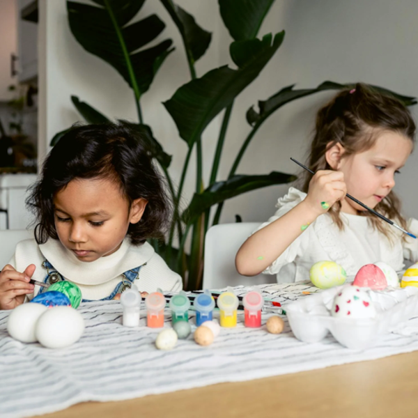 Easter Girls Painting Eggs